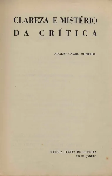 Clareza e mistério da crítica