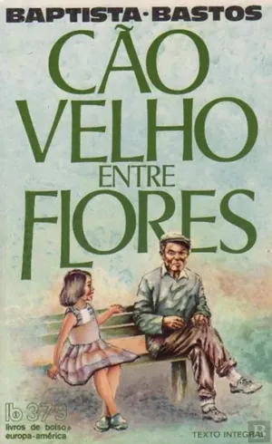 Cão velho entre flores